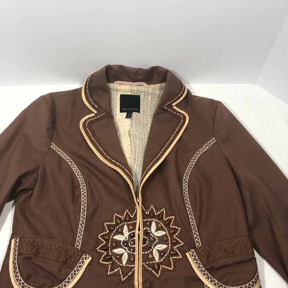 The Limited Brown Beaded Embroidered Blazer S - Picture 3 of 8